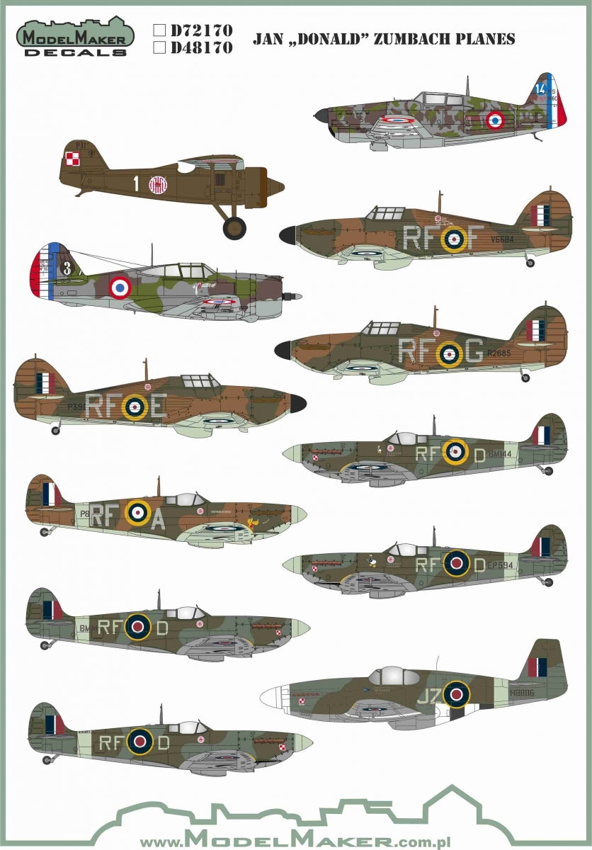 ModelMaker Decals D48170 Jan "Donald Duck" Zumbach Planes 1/48