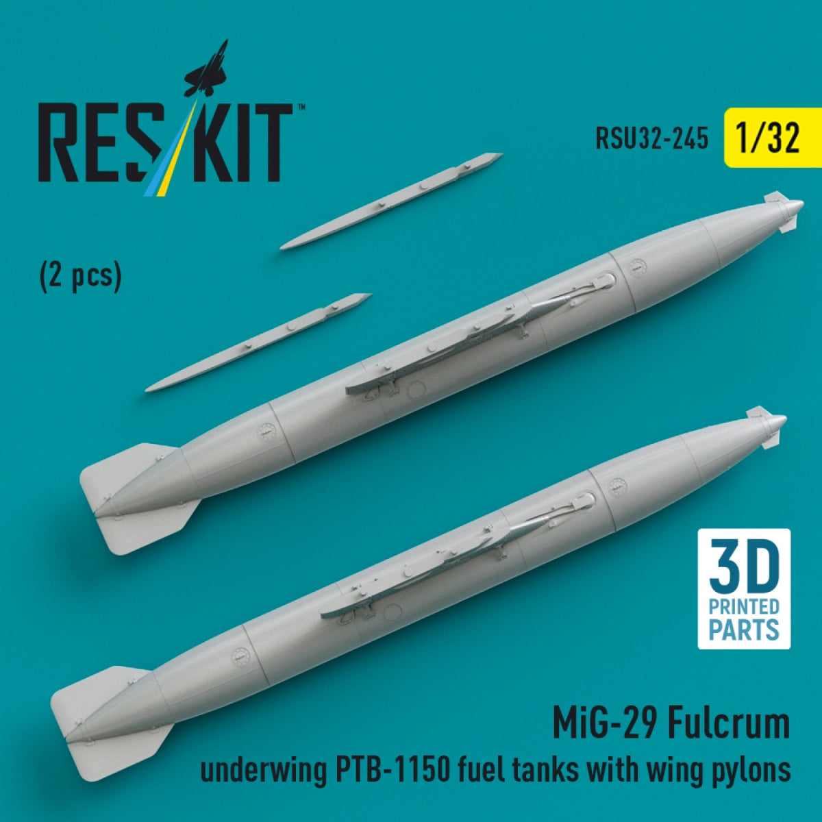 RESKIT RSU32-0245 MiG-29 Fulcrum underwing PTB-1150 fuel tanks with wing pylons (2 pcs) (3D Printed) 1/32