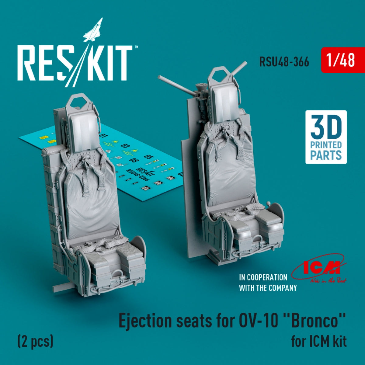 RESKIT RSU48-0366 Ejection seats for OV-10 "Bronco" (2 pcs) for ICM kit (3D Printed) 1/48