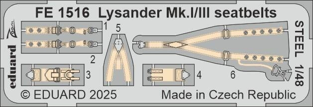 Eduard FE1516 Lysander Mk. I/III seatbelts STEEL Airfix 1/48
