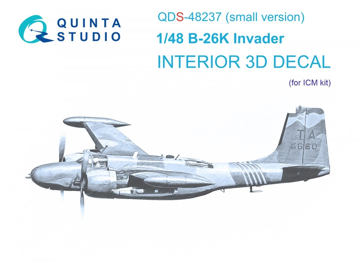 Intérieur imprimé en 3D et coloré sur papier décalcomanie Quinta Studio QDS-48237 B-26K (ICM) (Petite version) 1/48