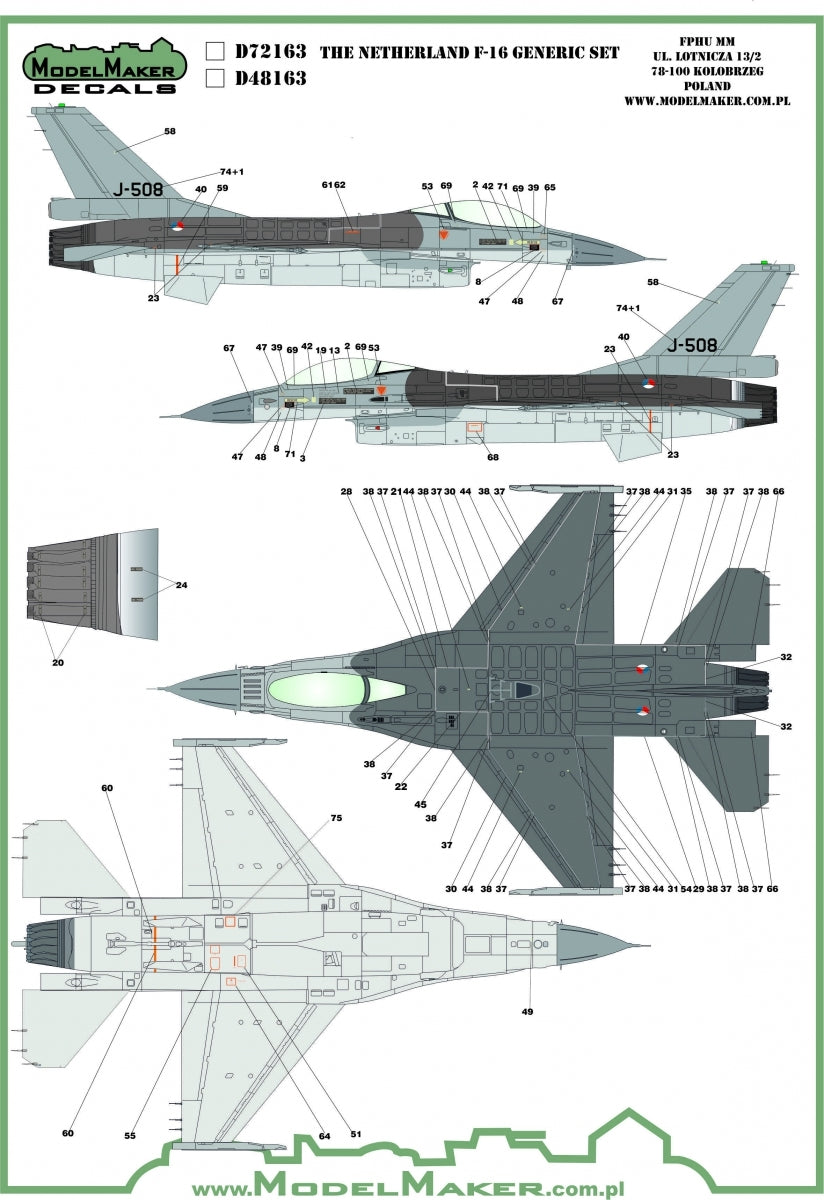 ModelMaker Decals D48163 Netherlands F-16 Insignia&amp;#39;s &amp;amp; stencils Generic set 1/48