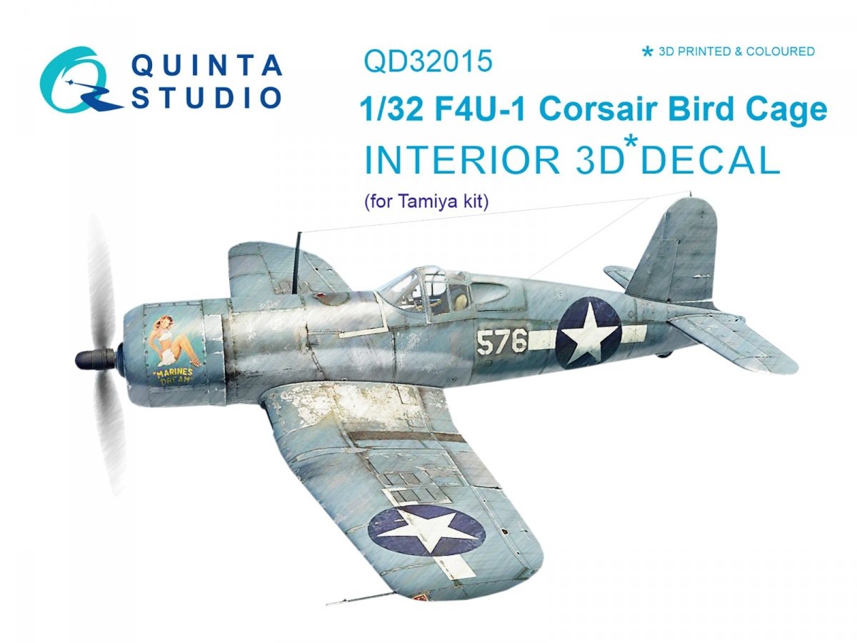 Intérieur imprimé en 3D et coloré sur papier décalcomanie pour le F4U-1 Corsair (modèle « cage à oiseaux ») de Quinta Studio QD32015 (pour maquette Tamiya) au 1/32