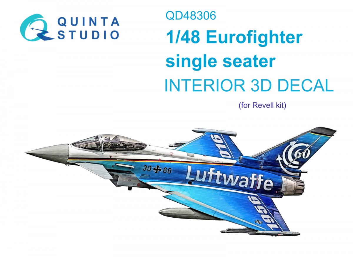 Intérieur imprimé en 3D et coloré sur papier décalcomanie pour Eurofighter monoplace Quinta Studio QD48306 (Revell) à l'échelle 1/48 