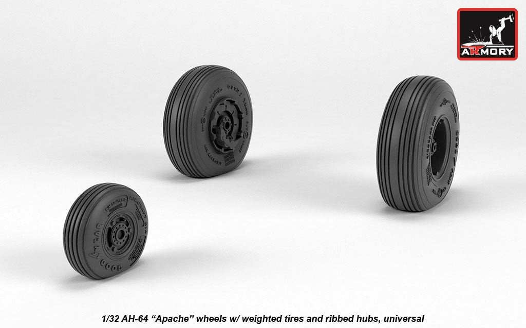 Armory Models AW32312 AH-64 Apache wheels w/ weighted tires, ribbed hubs 1/32 – immagine 2