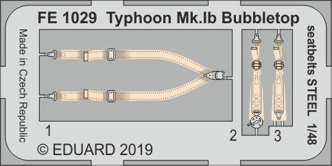Ceintures de sécurité Eduard FE1029 Typhoon Mk. Ib Bubbletop, acier, échelle 1/48, Hasegawa, Italie