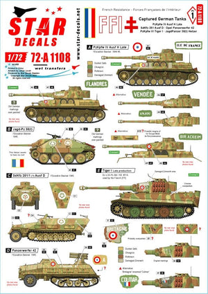 Star Decals 72-A1108 FFI # 1 Captured German tanks. French Resistance - Forces Françaises de l&amp;#39;Intérieur 1/72