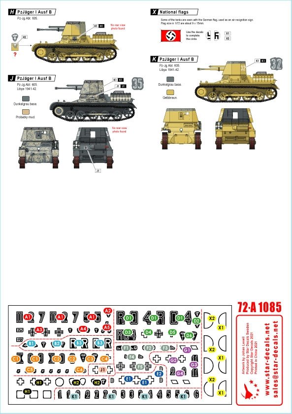 Star Decals 72-A1085 Panzer in the Desert # 2. PzKpfw I Ausf B, Kleiner Pz-Befehls Wagen I B, and Pz-Jäger I B in North Africa 1/72 – imagen 2