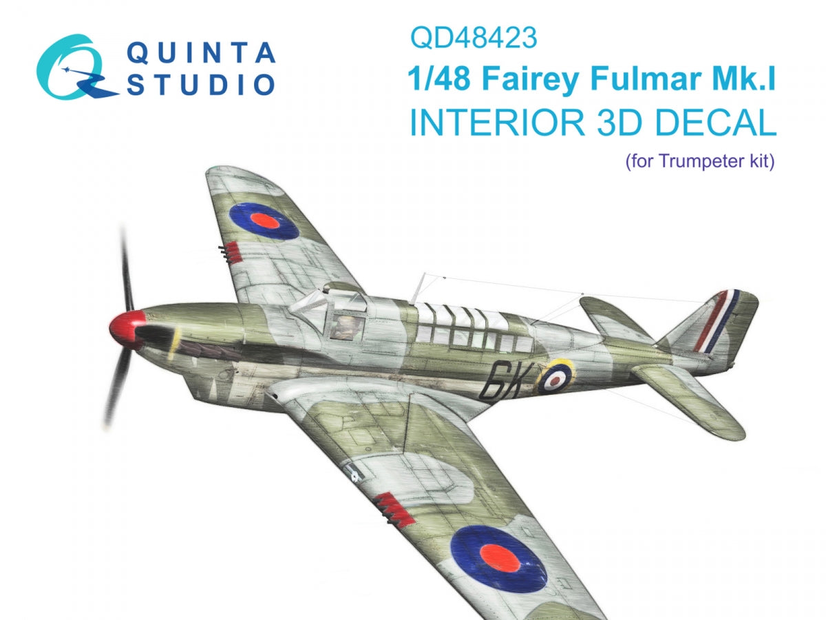 Quinta Studio QD48423 Fairey Fulmar Mk.I 3D-Printed & coloured Interior on decal paper (Trumpeter) 1/48