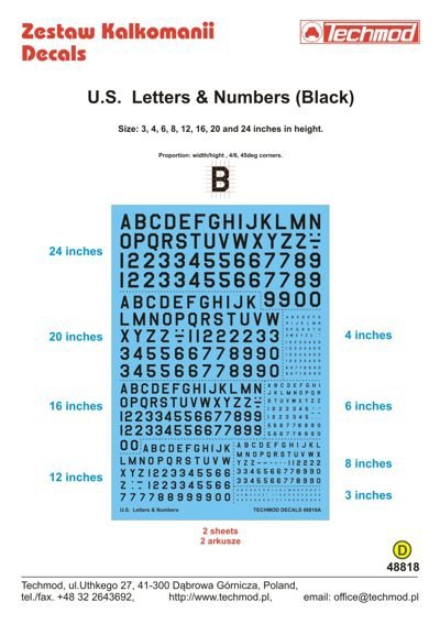 Techmod 48818 Lettres et chiffres américains noirs (1/48)