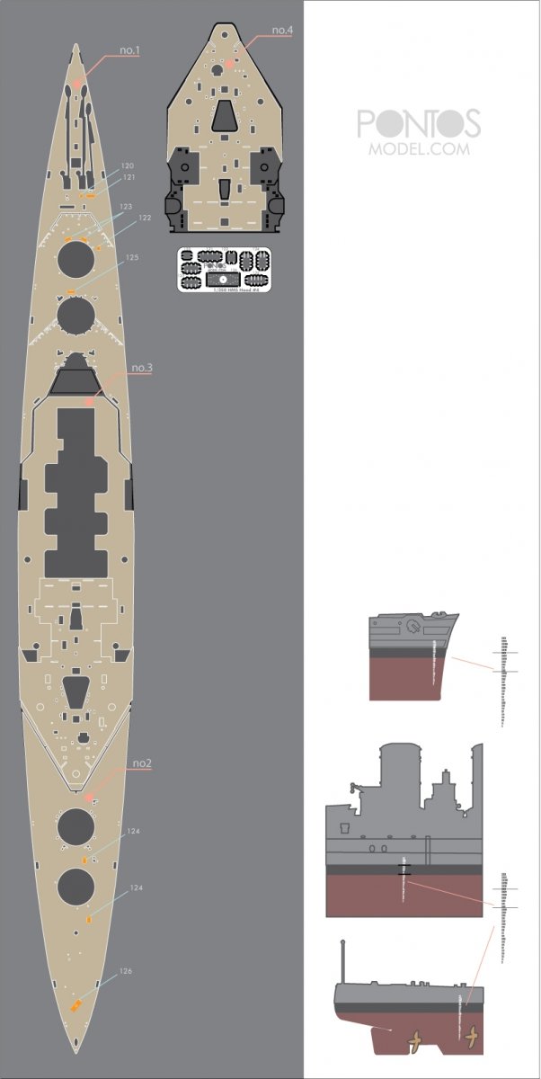 Pontos 35020WD1 HMS Hood Wooden Deck set Type 1 1/350 – imagen 4