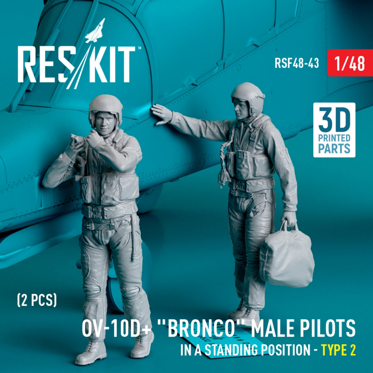 RESKIT RSF48-0043 OV-10D+ « Bronco » Pilotes masculins (en position debout - type 2) (2 pièces) (Impression 3D) 1/48