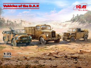 ICM DS3529 Véhicules du DAK (sEPkw Kfz.70 avec Zwillingssockel 36, Typ L3000S, le.gl.Einheitz-Pkw Kfz.2) 1/35 – image 2