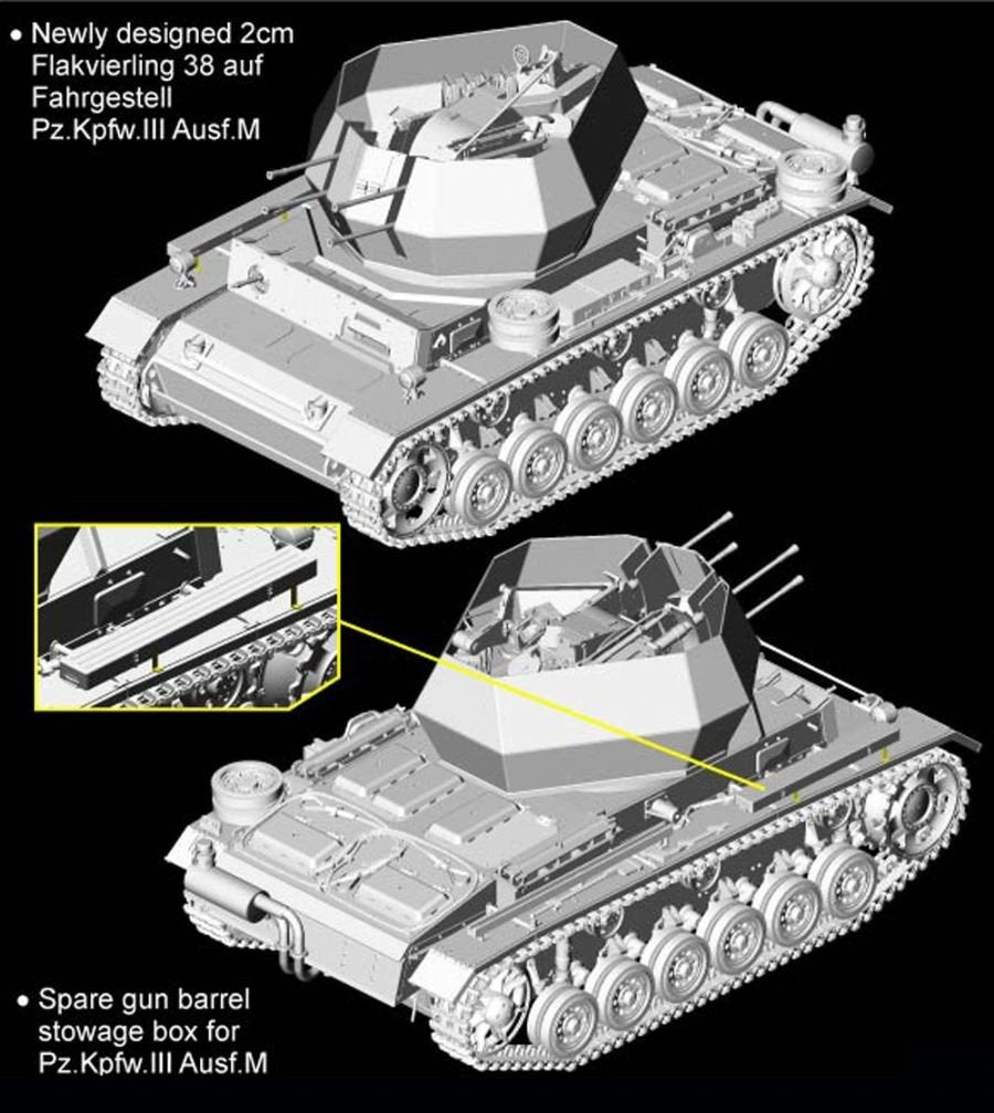 Cyber Hobby 6778 2cm Flakvierling 38 auf Fahrgestell Pz.Kpfw.III Ausf.M 1/35 – zdjęcie 2