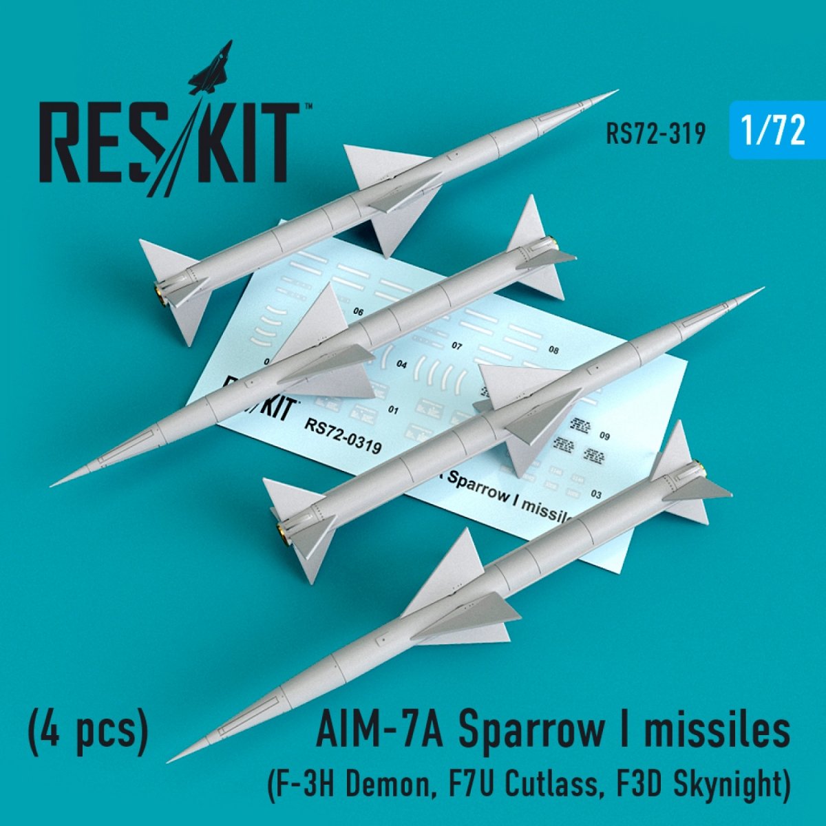 RESKIT RS72-0319 AIM-7A SPARROW ET MISSILES (4 PIÈCES) 1/72