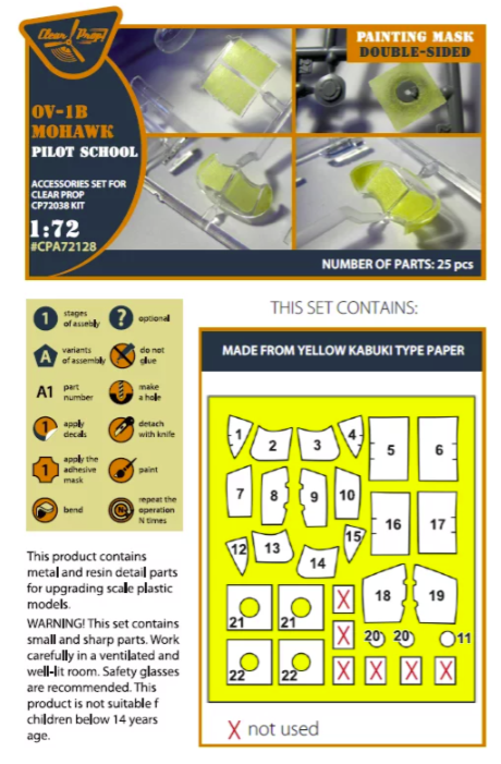 Clear Prop! CPA72128 OV-1B Mohawk &amp;quot;Pilot School&amp;quot; painting mask on &amp;quot;yellow kabuki paper&amp;quot; for CP kit CP72038 1/72 – Bild 2