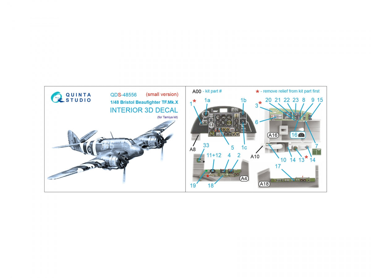 Intérieur imprimé en 3D et coloré sur papier décalcomanie Quinta Studio QDS-48556 Bristol Beaufighter TF.Mk.X (Tamiya, petite version) 1/48 – image 2