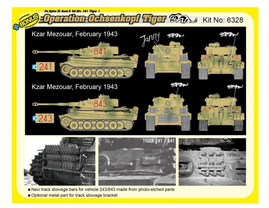 Dragon 6328 WWII German Pz.Kpfw.VI Tiger I Early Production 501 abt Operation Ochsenkopf 1/35 – imagen 5