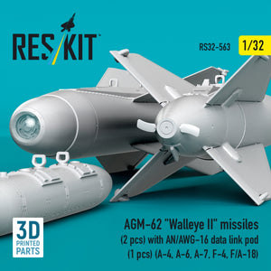 RESKIT RS32-0563 AGM-62 "Walleye II" missiles (2 pcs) with AN/AWG-16 data link pod (1 pcs) (A-4, A-6, A-7, F-4, F/A-18) (3D Printed) 1/32