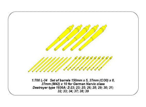 Aber 1/700L-34 Set of Barrels for Narvic classe destroyers type 1936A: 150mm x 5; 37mm x 8; 37mm(M42) x 10; 1/700 – imagen 5