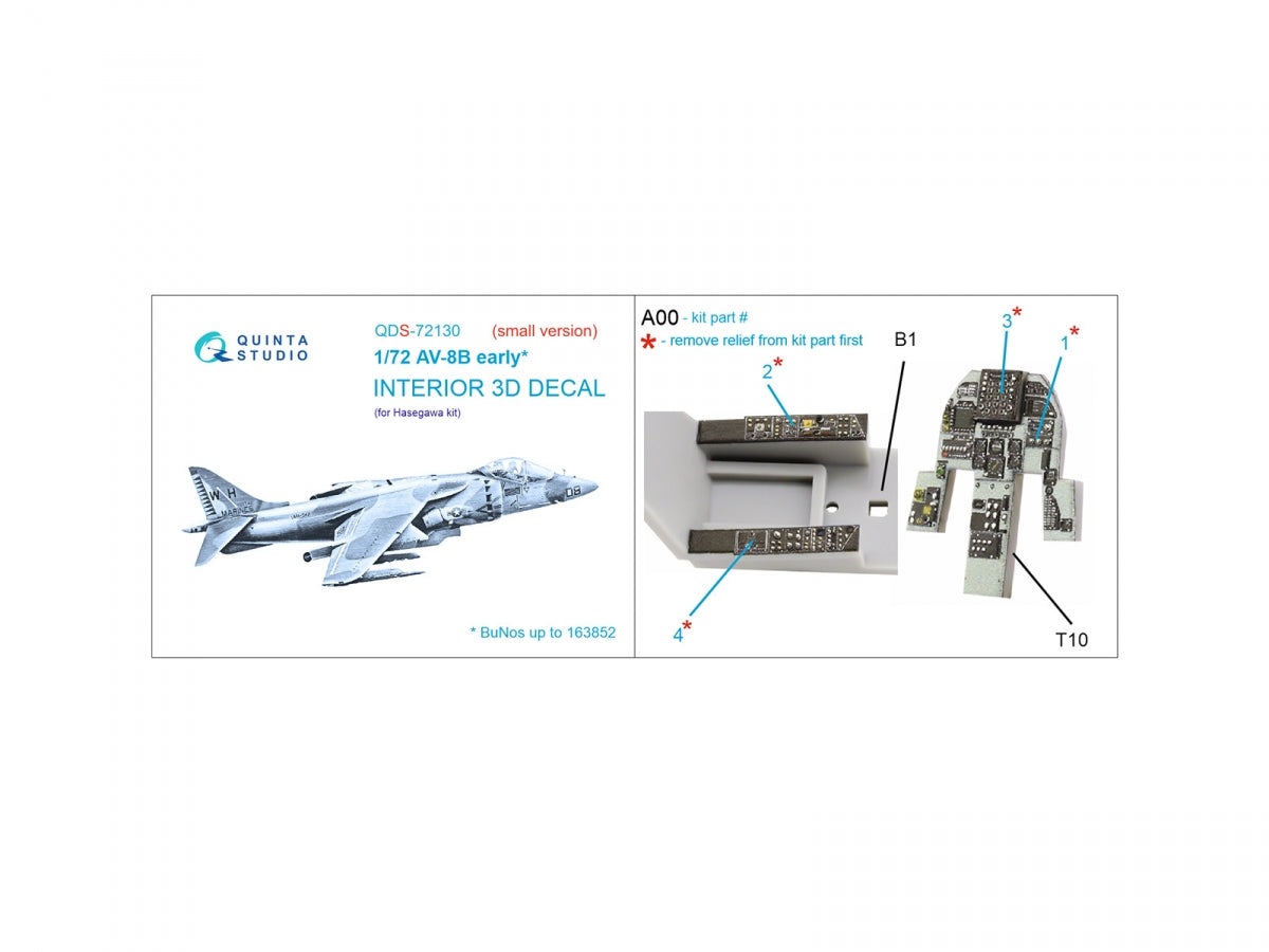 Quinta Studio QDS-72130 AV-8B early 3D-Printed coloured Interior on decal paper (Hasegawa) (small version) 1/72 – immagine 2