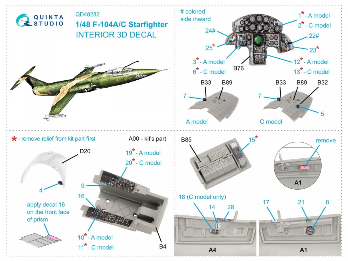 Quinta Studio QD48282 F-104A/С 3D-Printed &amp;amp; coloured Interior on decal paper (Kinetic) 1/48 – immagine 2