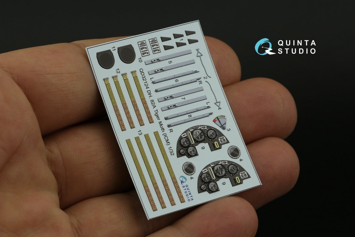 Quinta Studio QD32124 DH 82A Tiger Moth 3D-Printed &amp;amp; coloured Interior on decal paper (ICM) 1/32 – immagine 2