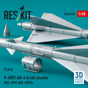 RESKIT RS48-0528 R-40RD (AA-6 &amp;quot;Acrid&amp;quot;) missiles (2 pcs) (3D printed) 1/48 – immagine 3