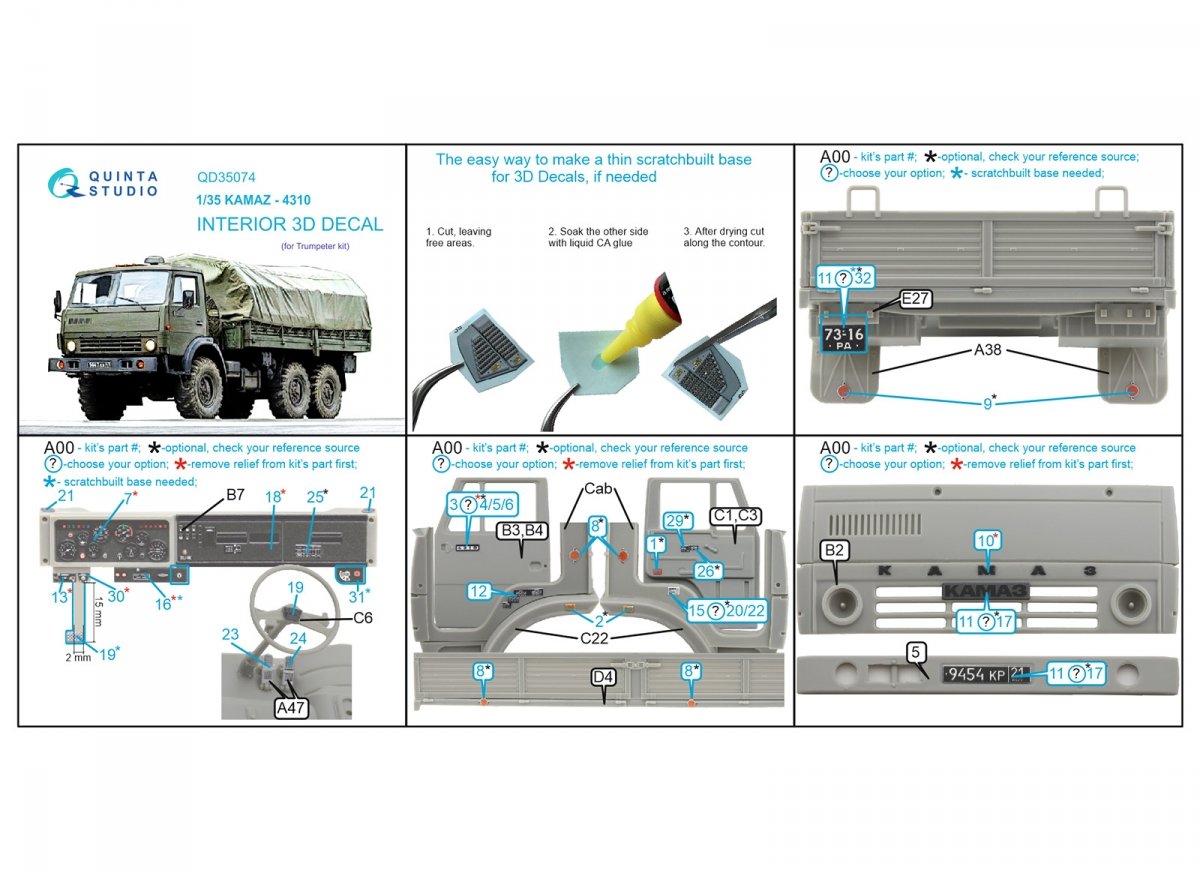 Quinta Studio QD35074 KAMAZ 4310 3D-Printed &amp;amp; coloured Interior on decal paper (Trumpeter) 1/35 – imagen 8