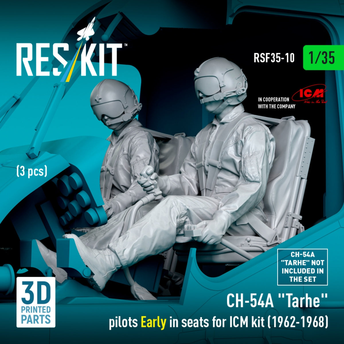 RESKIT RSF35-0010 CH-54A &amp;quot;Tarhe&amp;quot; pilots Early in seats for ICM kit (1962-1968) (3 pcs) (3D Printed) 1/35 – image 2
