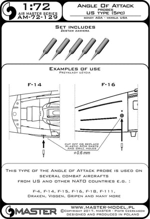 Master AM-72-129 Angle of Attack Probes US Type (5pcs) 1/72 – imagen 3