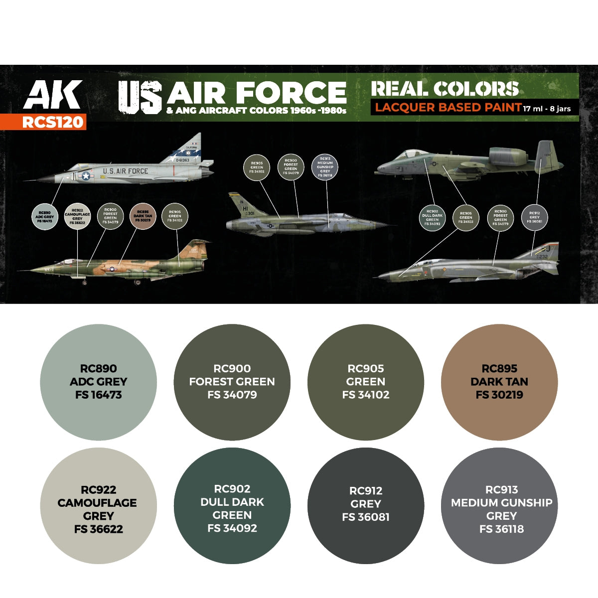 AK Interactive RCS120 US Air Force and ANG Aircraft Colors 1960s-1980s 8x17ml – Bild 2