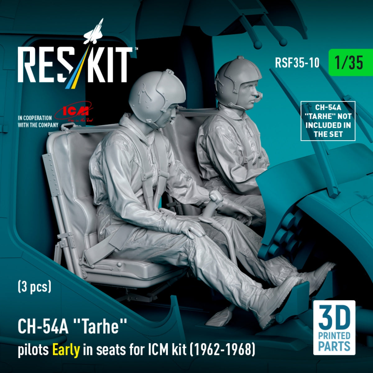 RESKIT RSF35-0010 CH-54A &amp;quot;Tarhe&amp;quot; pilots Early in seats for ICM kit (1962-1968) (3 pcs) (3D Printed) 1/35 – image 3