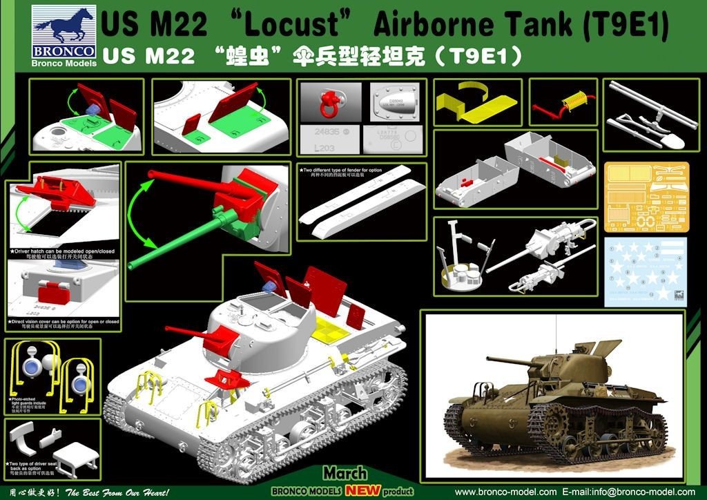 Bronco CB35162 US M22 Locust - Airborne Tank (T9E1) 1/35 – immagine 2