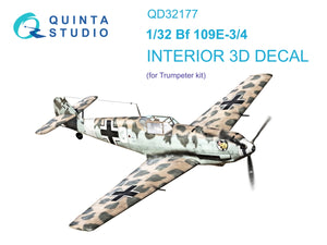 Quinta Studio QD32177 Bf 109E3/4 3D-Printed coloured Interior on decal paper (Trumpeter) 1/32