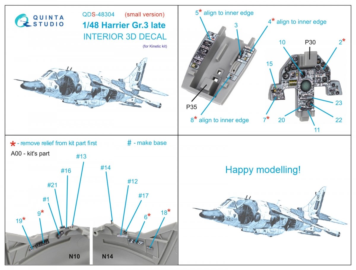 Quinta Studio QDS-48304 Harrier Gr.3 late 3D-Printed &amp;amp; coloured Interior on decal paper (Kinetic) (Small version) 1/48 – Bild 2