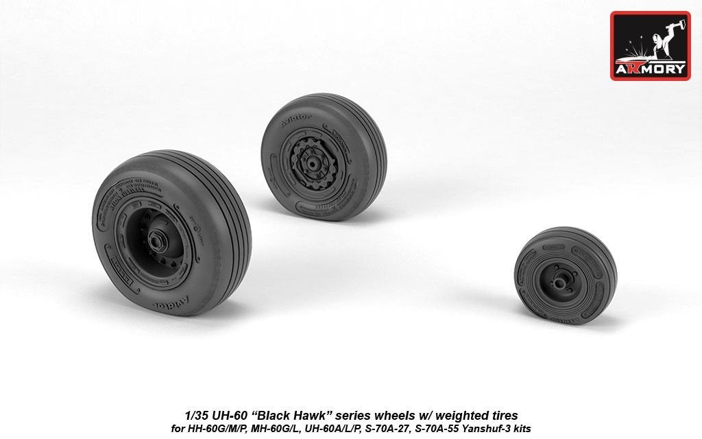 Armory Models AW35303 UH-60 Black Hawk wheels w/ weighted tires 1/35 – imagen 3