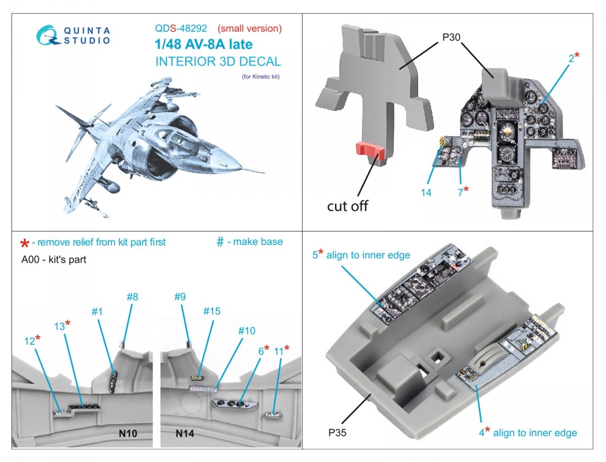 Quinta Studio QDS-48292 AV-8A Late 3D-Printed &amp;amp; coloured Interior on decal paper (Kinetic) (Small version) 1/48 – imagen 2