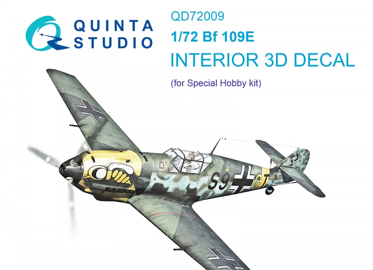 Quinta Studio QD72009 Bf 109E 3D-Printed &amp;amp; coloured Interior on decal paper (Special Hobby) 1/72