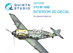 Quinta Studio QD72009 Bf 109E 3D-Printed &amp;amp; coloured Interior on decal paper (Special Hobby) 1/72