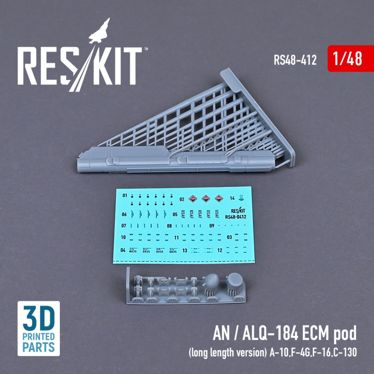 RESKIT RS48-0412 AN / ALQ-184 ECM POD (LONG LENGTH VERSION) (3D PRINTED) 1/48 – imagen 2