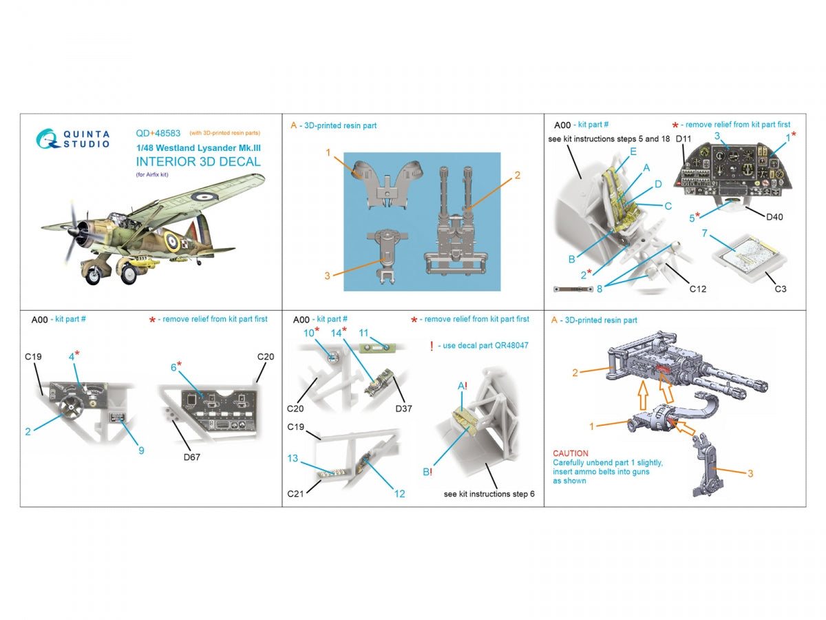 Quinta Studio QD+48583 Westland Lysander Mk.III 3D-Printed &amp;amp; coloured Interior on decal paper (Airfix) (with 3D-printed resin parts) 1/48 – imagen 12