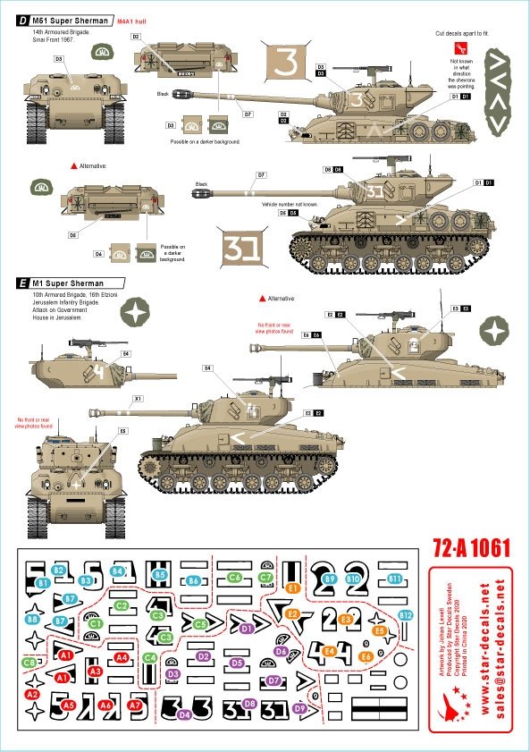 Star Decals 72-A1061 Israeli AFVs # 6 1960 and Six-Day War markings. M51 Super Sherman + M1 Super Sherman /72 – imagen 2
