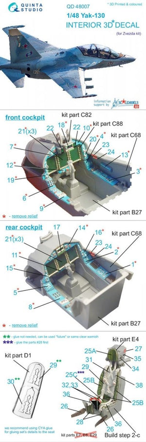 Quinta Studio QD48007 Yak-130 3D-Printed &amp;amp; coloured Interior on decal paper (for Zvezda kits) 1/48 – imagen 9