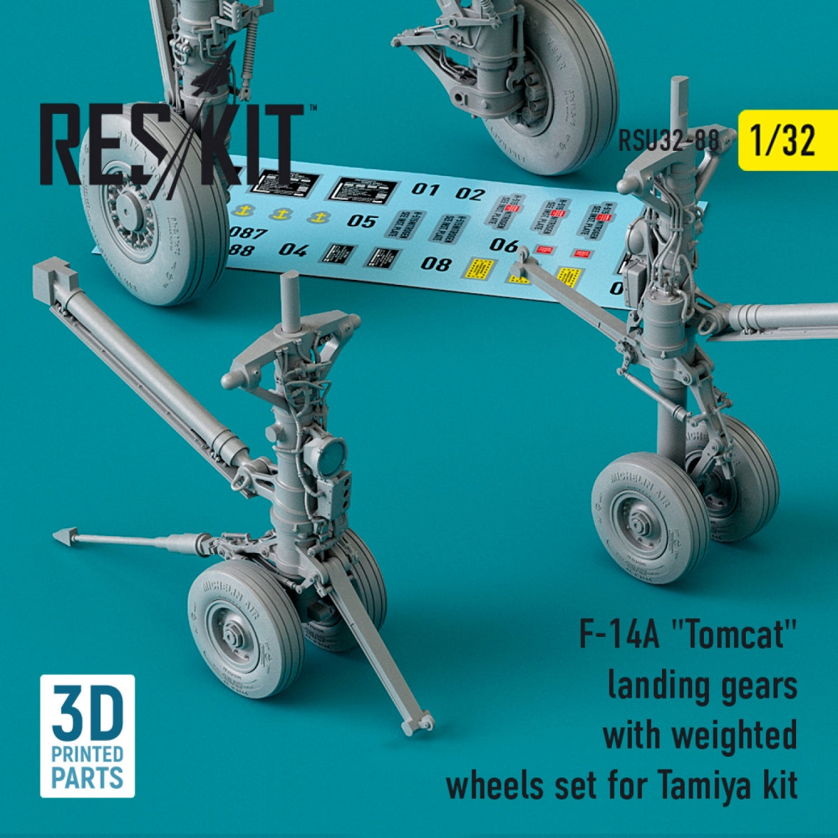 RESKIT RSU32-0088 Train d&amp;#39;atterrissage F-14A « TOMCAT » avec roues lestées pour maquette Tamiya (impression 3D) 1/32 – image 2