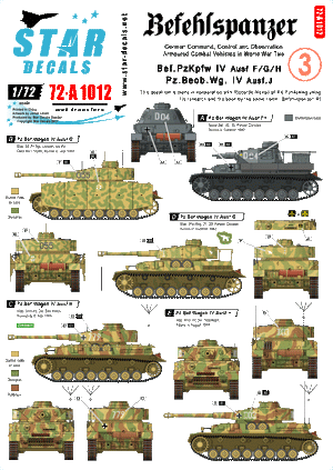 Star Decals 72-A1012 Befehlspanzer #3 German Command 1/72