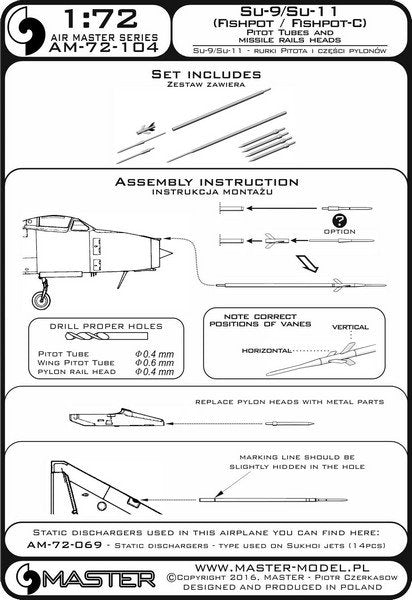 Master AM-72-104 Sukhoi Su-9 / Sukhoi Su-11 (Fishpot / Fishpot C) - Tubes pilotes et têtes de rails de missiles 1/72 – image 6