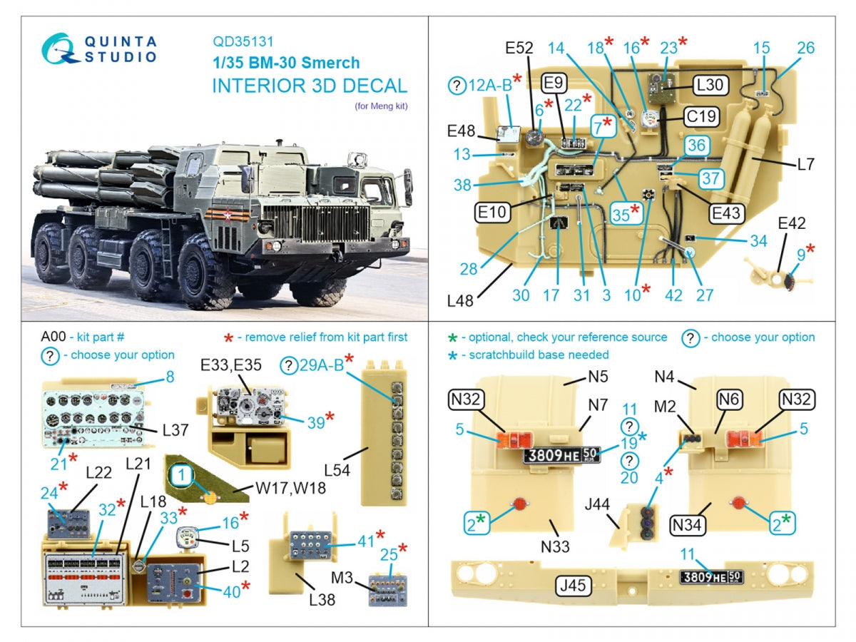 Quinta Studio QD35131 BM-30 Smerch 3D-Printed &amp;amp; coloured Interior on decal paper (Meng) 1/35 – zdjęcie 2