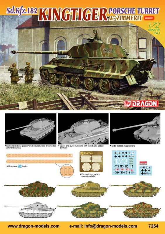 Dragon 7254 KingTiger Porsche Turret w/zimmerit 1/72 – imagen 2