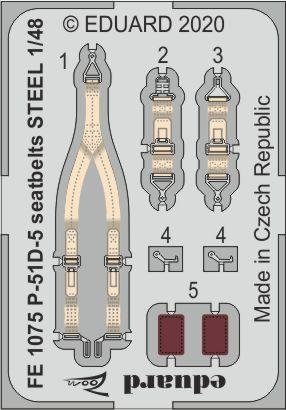 Ceintures de sécurité Eduard FE1075 P-51D-5 en acier, échelle 1/42, fixation airfix